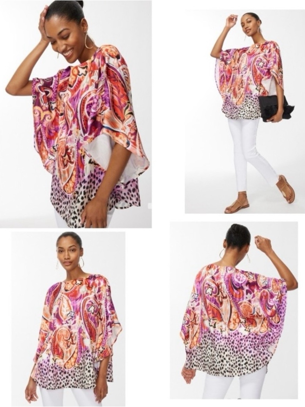 Chico's Multicolor Paisley & Leopard Print Flowing Tunic - Pink Orange Purple